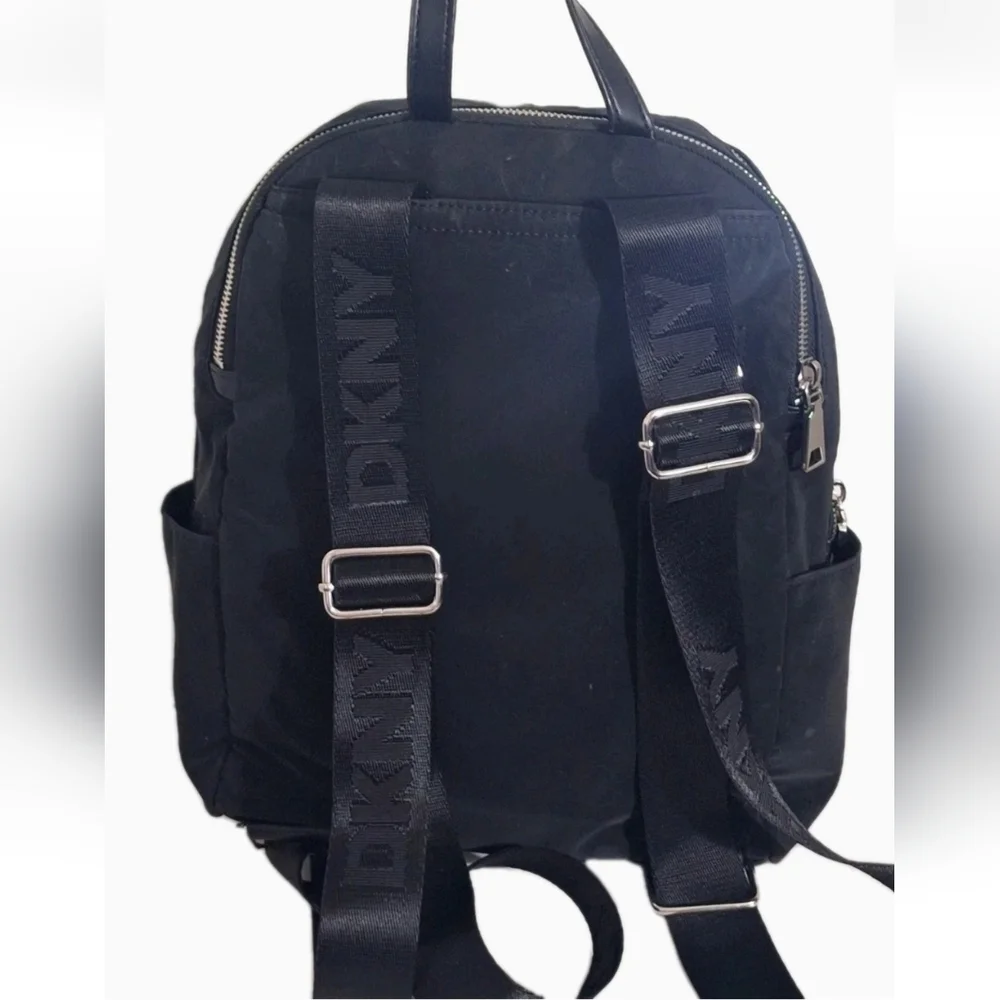 Dkny Black Faux Leather Soft Zip Multi Compartment Sport Backpack Guitar Strap